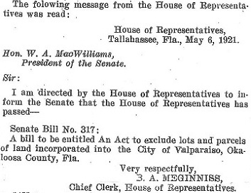 Senate Bill 317 excluding some territory from Valparaiso